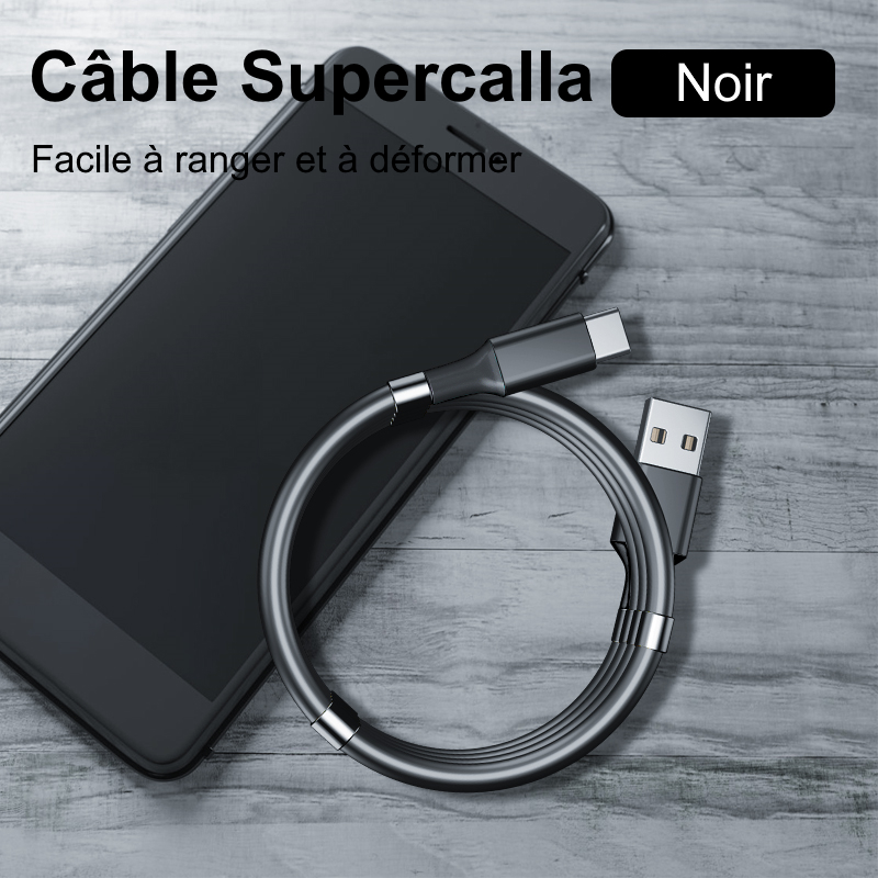 Câble chargeur rapide USB C, charge rapide 18W et transfert de données, Noir