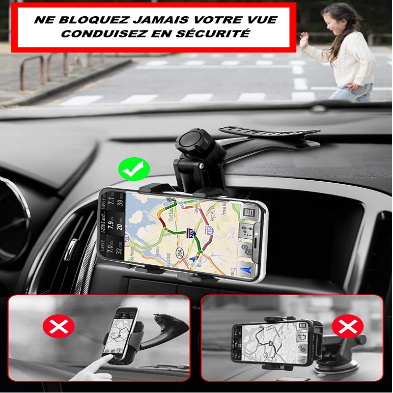 Support téléphone voiture rotatif à 360° et pliable pour tous les téléphones de 4-7 pouces.