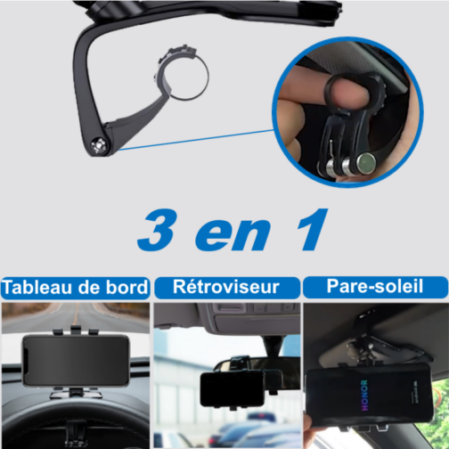 Support téléphone voiture rotatif à 360° et pliable pour tous les téléphones de 4-7 pouces.