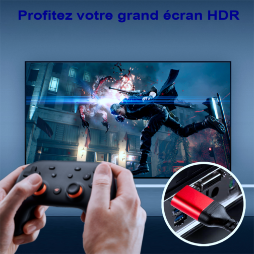 Câble HDMI 4K Ultra HD en Nylon tressé et Titanium platine. (2m ou 3m), pour brancher tous vos appareils HDMI