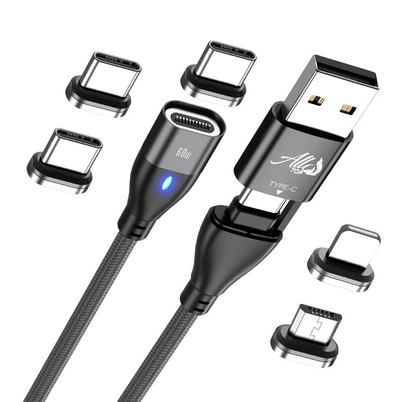 Câble chargeur magnétique USB, USB C et Type C tout en un pour charger tous vos appareils avec un seul câble, Charge rapide 3A