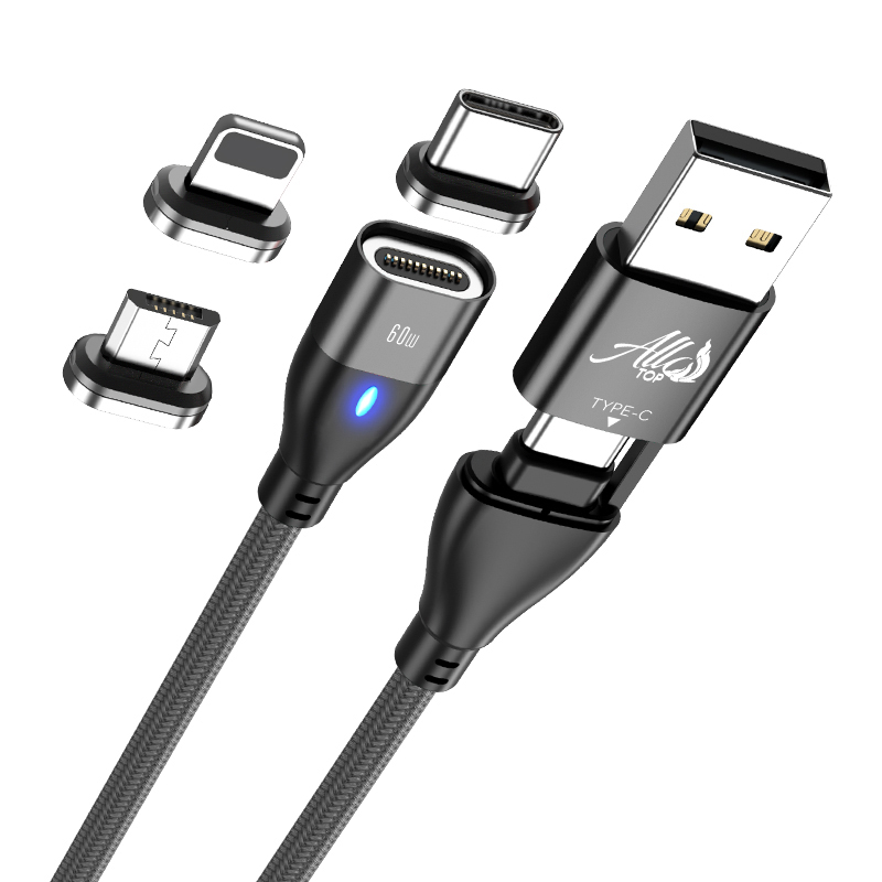 Câble chargeur magnétique 6 en 1 multi connectiques USB-C/Lightning/Micro-USB, charge et transfert de données