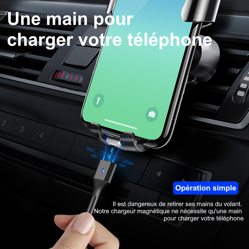 Câble chargeur magnétique 6 en 1 multi connectiques USB-C/Lightning/Micro-USB, charge et transfert de données