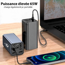 Batterie Chargeur Portable 65W 20 000 mAh, Charge Rapide USB C Ports PD3.0 pour PC Portable, MacBook, iPad, iPhone, Téléphone, Tablette, Nintendo Switch